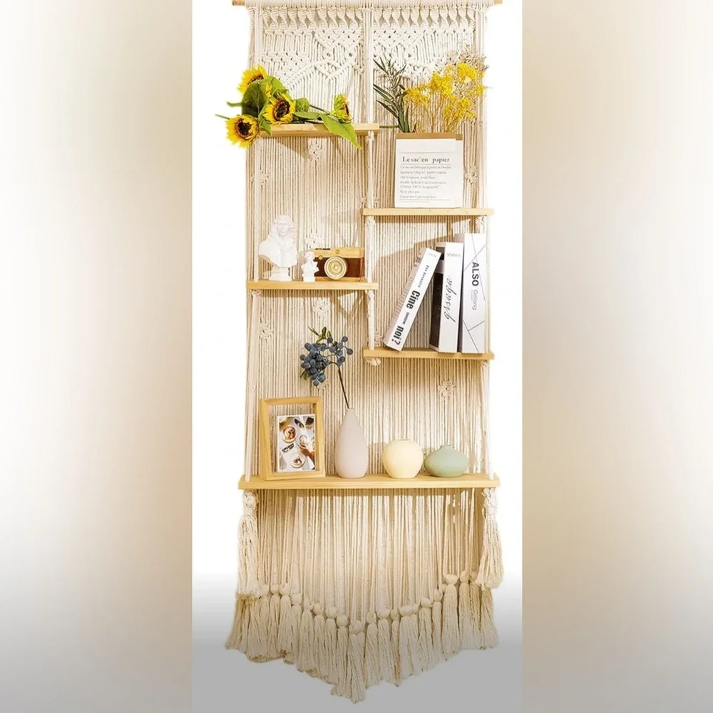 Handwoven Cotton Macrame Wall Hanging Shelf - Cream